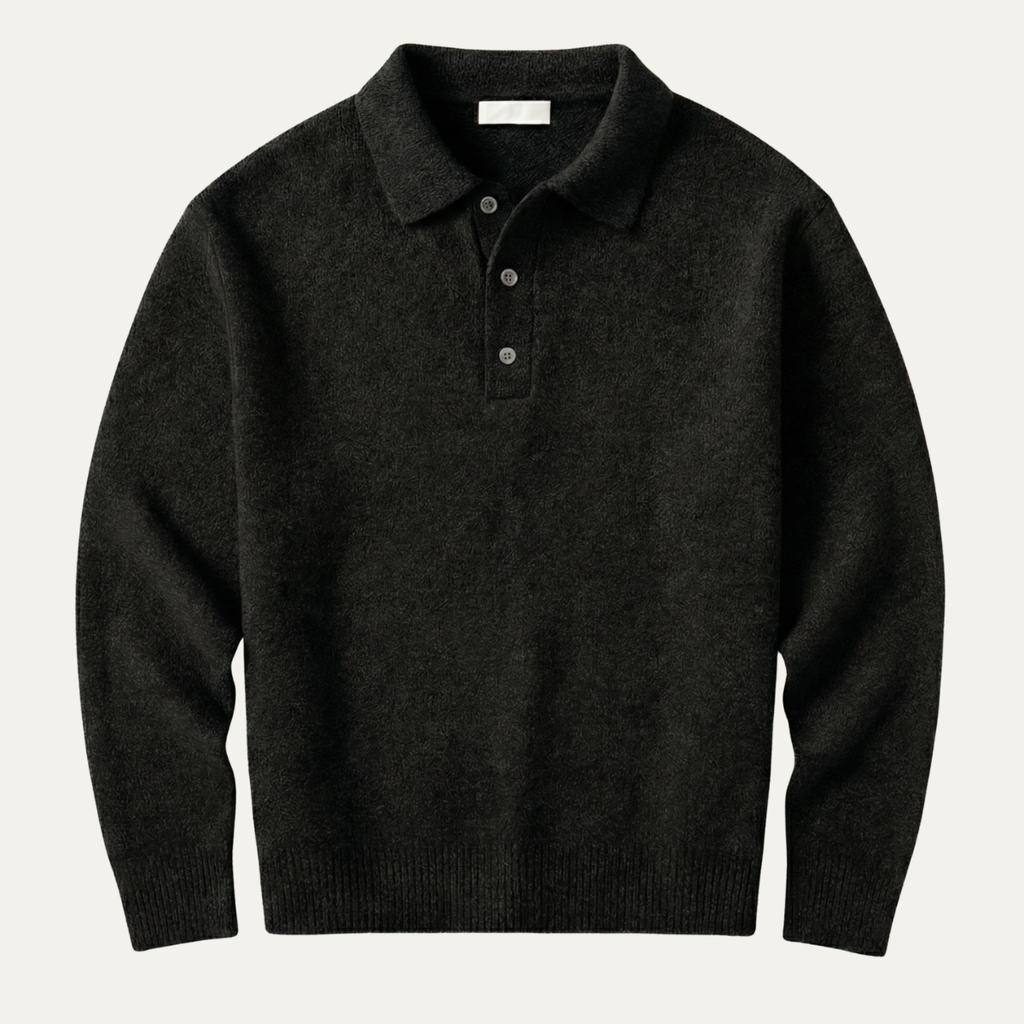 Męski dzianinowy sweter polo z kołnierzykiem, guzikami i długimi rękawami