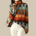 Maglione donna a collo alto con motivo patchwork