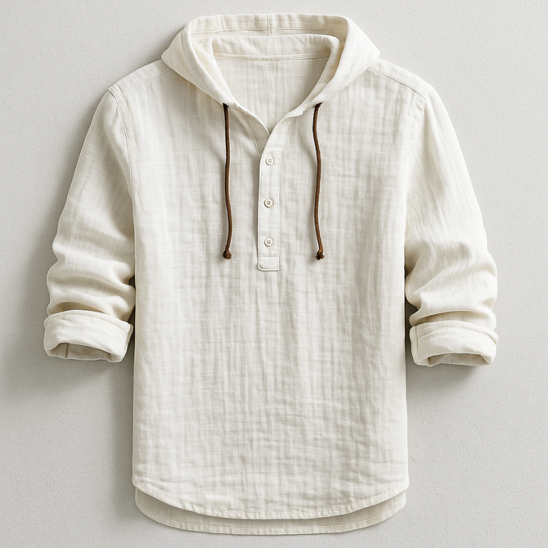 Camisa unisex con capucha, manga larga y botones
