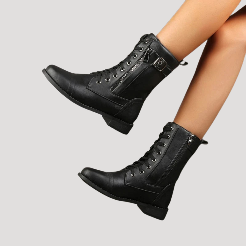 Botines de mujer hasta media pantorrilla con cordones y cremallera