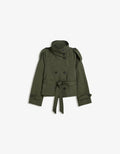 Giacca donna corta in stile trench doppiopetto con cintura
