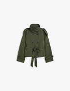 Giacca donna corta in stile trench doppiopetto con cintura