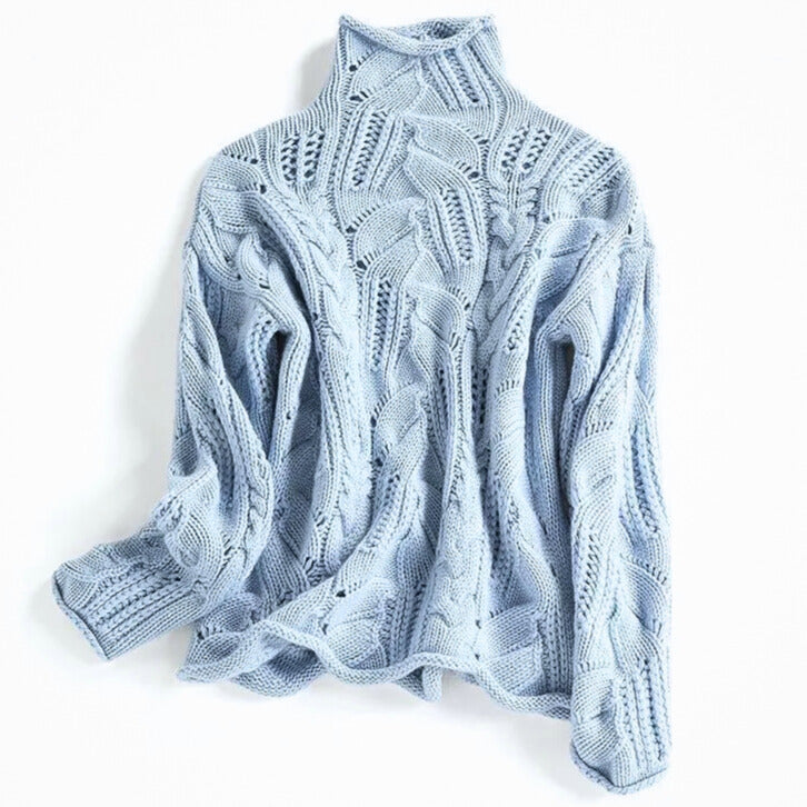 Maglione donna a collo alto con motivo a trecce