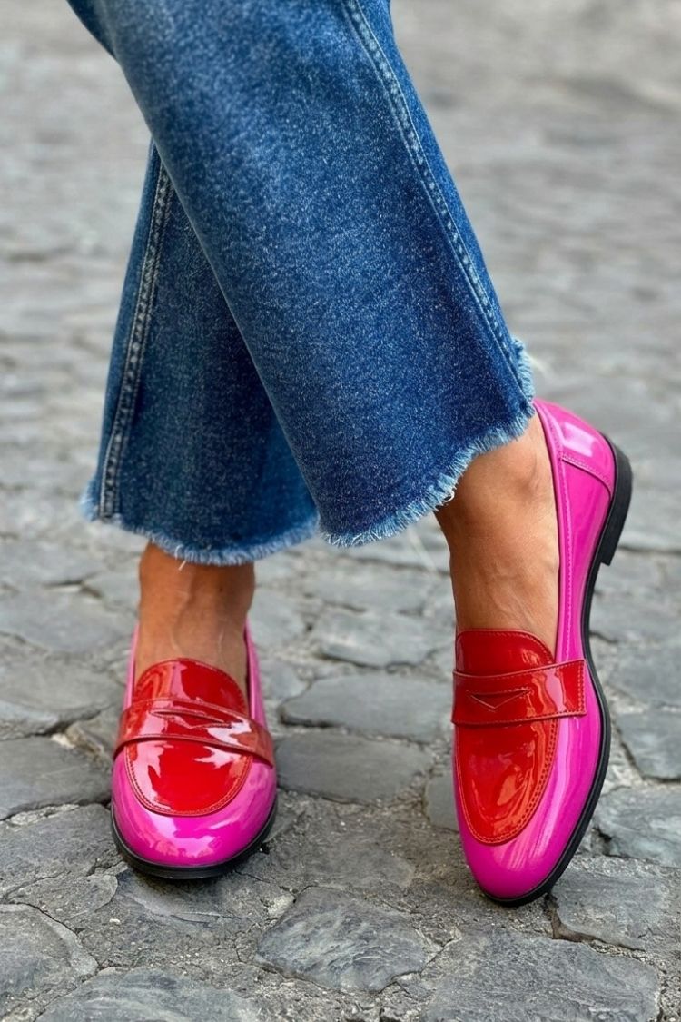 Mocasines de mujer con tacón bajo y puntera redonda