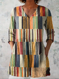 Blusa túnica de mujer de rayas de colores con escote en V y manga 3/4