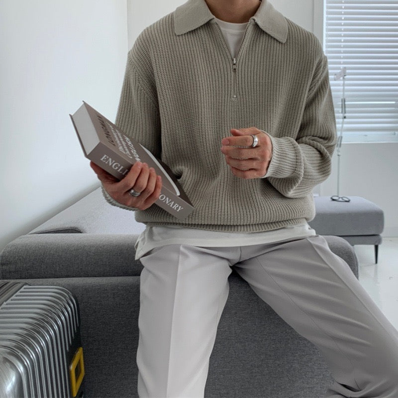 Pull homme à col et fermeture éclair courte