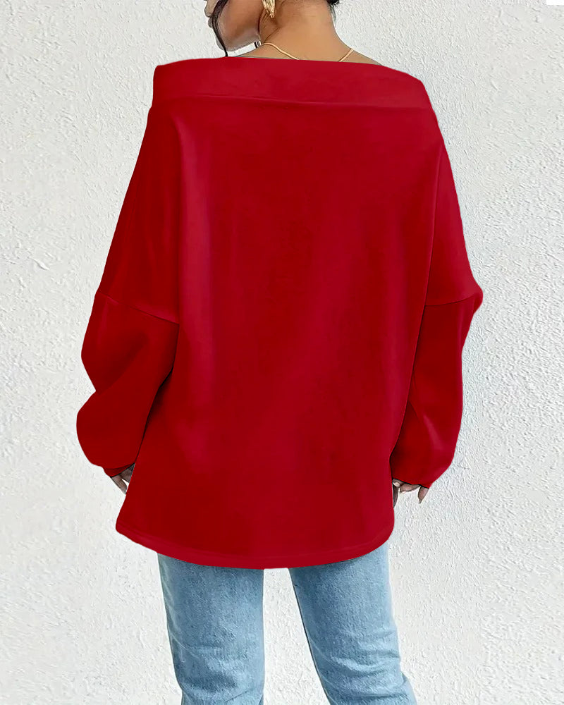 Damska bluza z szerokim dekoltem, długimi rękawami i sznurkami przy dekolcie