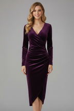 Robe midi femme col V manches longues 2