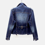 Geacă biker din denim, de damă, cu revere și fermoare