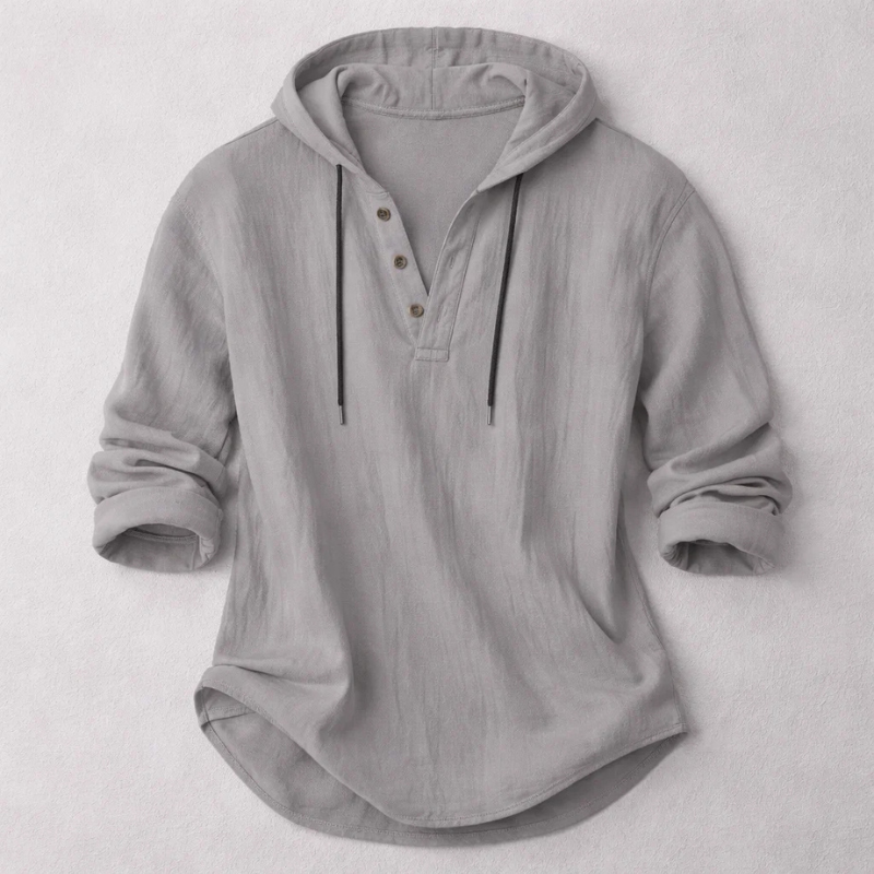 Camicetta donna con cappuccio, scollo con bottoni, maniche lunghe