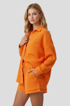 Completo due pezzi donna con camicia oversize e shorts in mussola