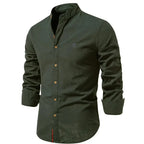 Men's Long Sleeve Shirt With Mandarin Collar and Buttons