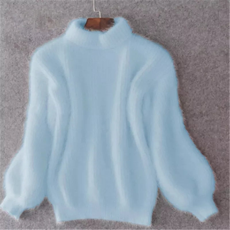 Pull femme à col roulé manches longues coupe ample