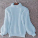 Pull femme à col roulé manches longues coupe ample