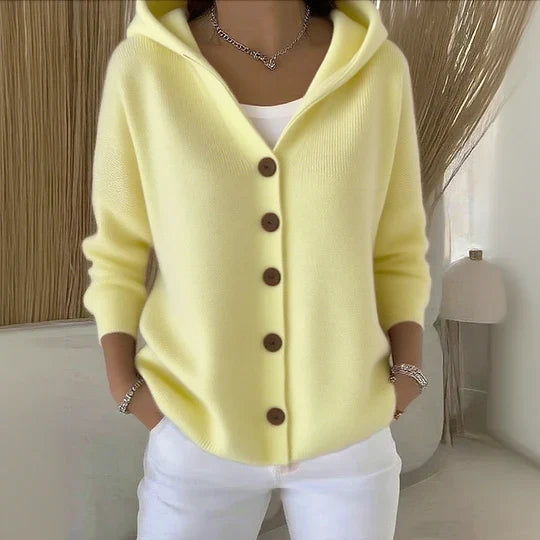Cardigan femme à capuche, manches longues, coupe ouverte