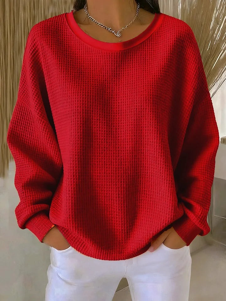 Jersey de mujer con cuello redondo, manga larga y textura marcada