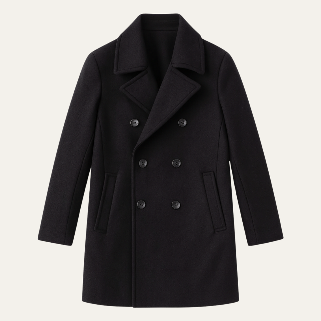 Manteau d'hiver homme croisé à revers, noir