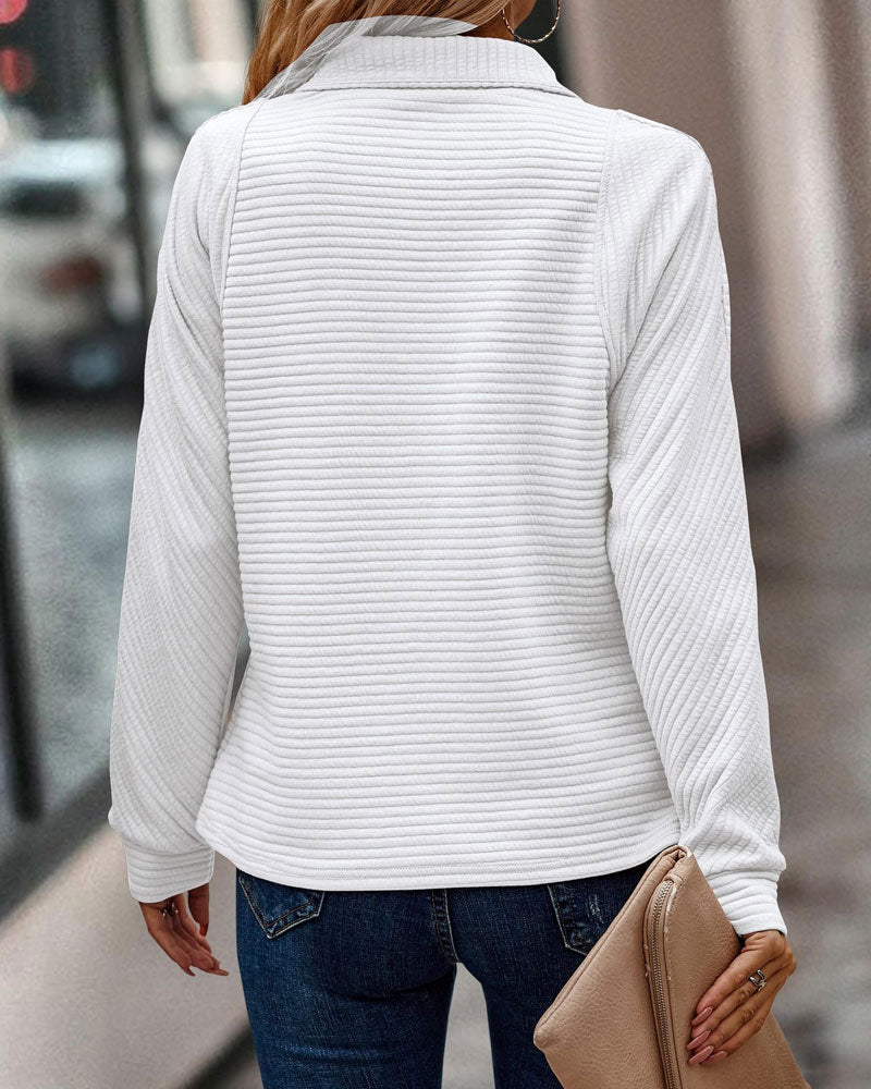 Sweat côtelé femme à col montant et zip