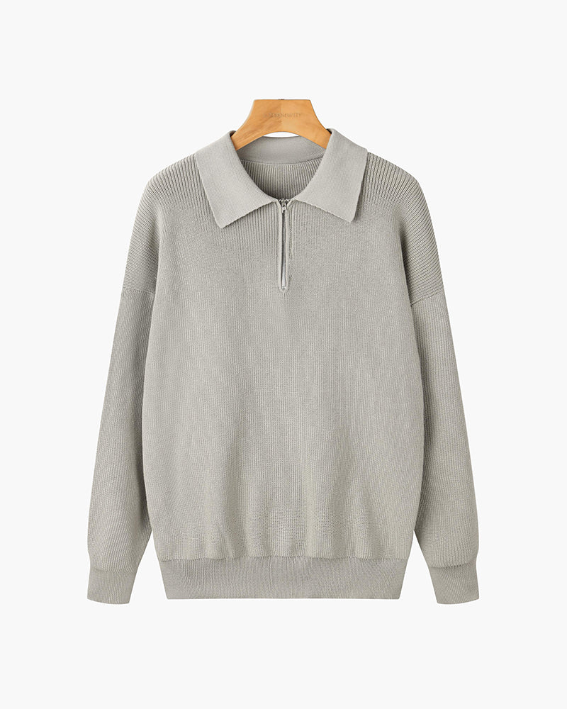 Pull homme à col et fermeture éclair courte