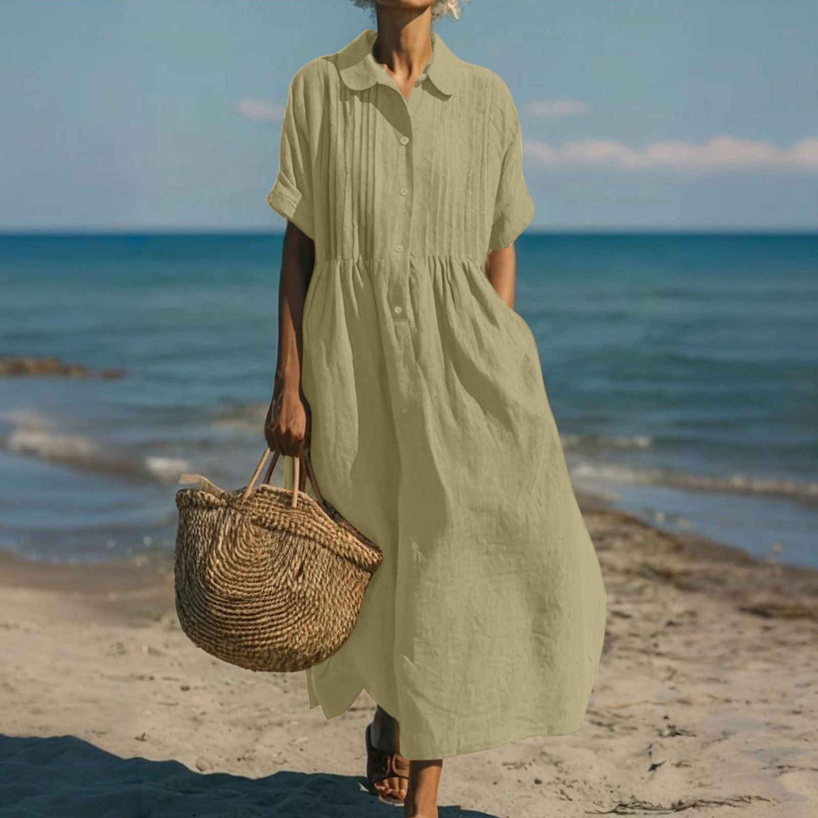 Damska Lniana Sukienka — Zwiewny Krój, Elegancka, Lato