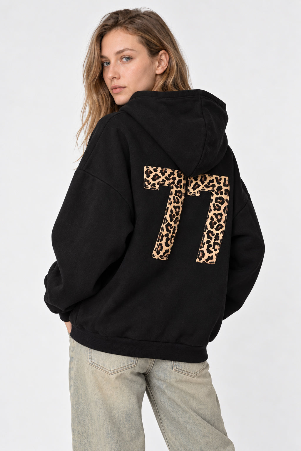 Sweat à capuche oversize femme à imprimé chiffre