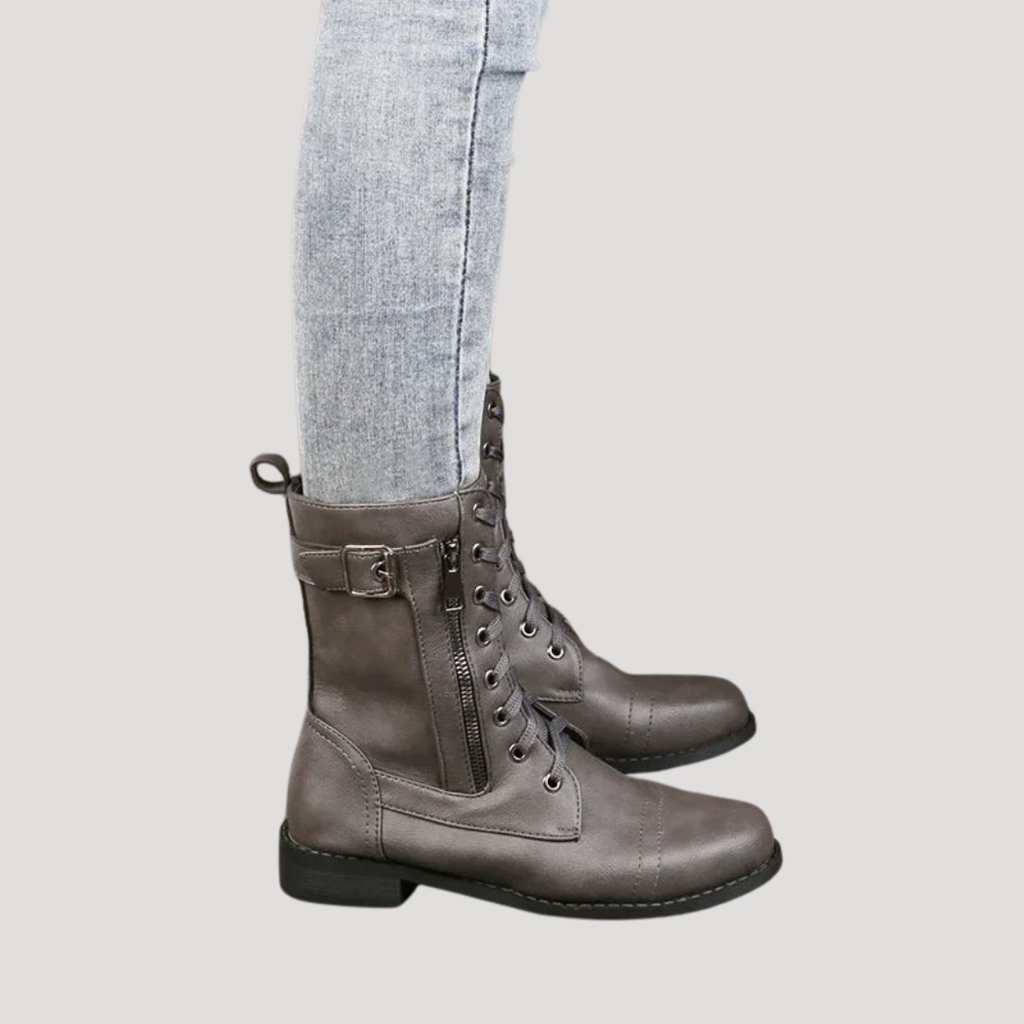 Botines de mujer hasta media pantorrilla con cordones y cremallera