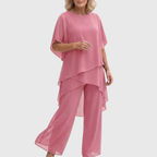 Conjunto palazzo de mulher com top drapeado e calças largas