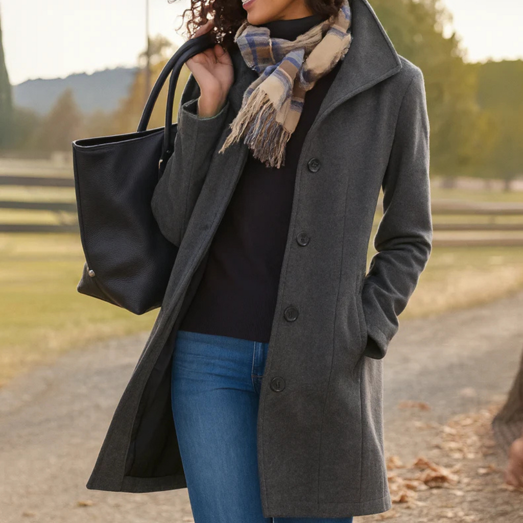 Frakke til damer med revers og knaplukning