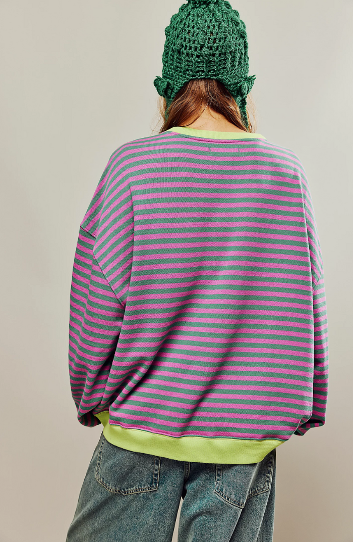 Felpa oversize donna a righe con maniche lunghe
