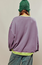 Felpa oversize donna a righe con maniche lunghe