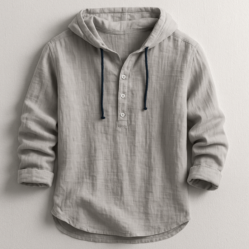 Camisa unisex con capucha, manga larga y botones