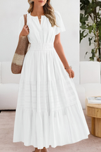Vestito midi boho donna, vita arricciata, gonna a strati