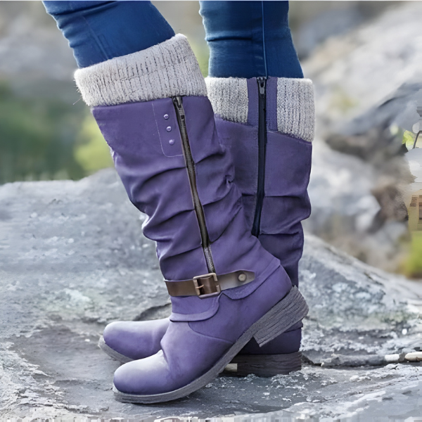 Botas de mujer con caña fruncida y puño de punto