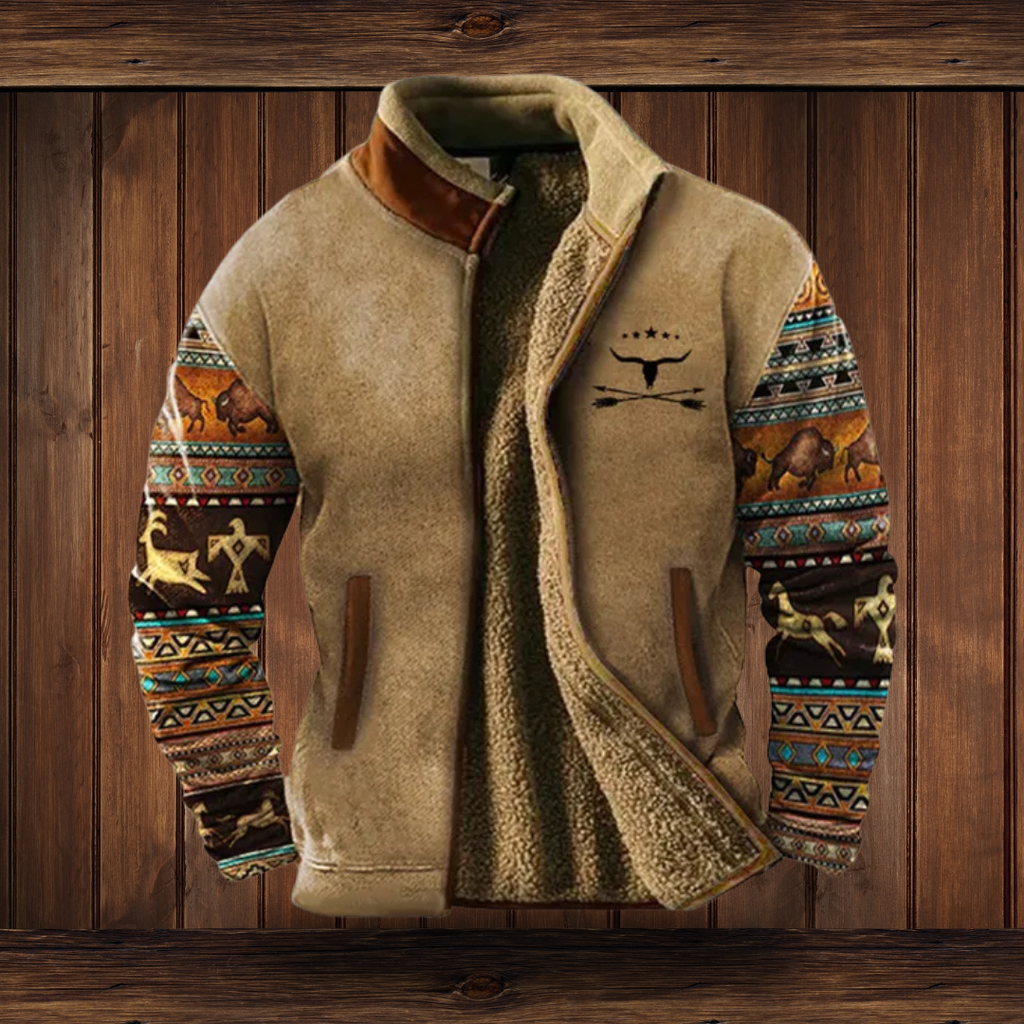 Sudadera de hombre con cuello alto, cremallera y mangas estampadas