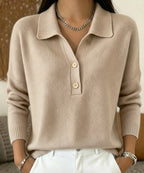 Maglione donna polo con colletto e bottoni, maniche lunghe