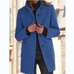 Manteau femme droit à col montant et boutons