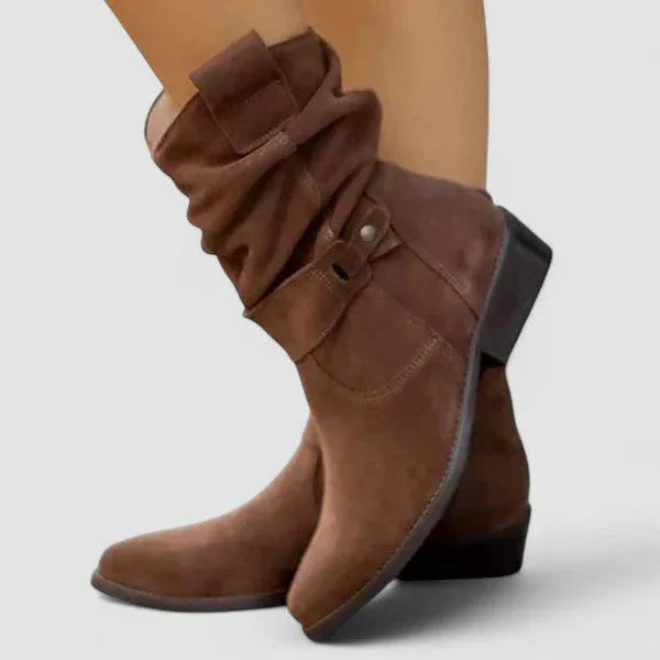 Stivali cowboy donna con tomaia arricciata e tacco basso