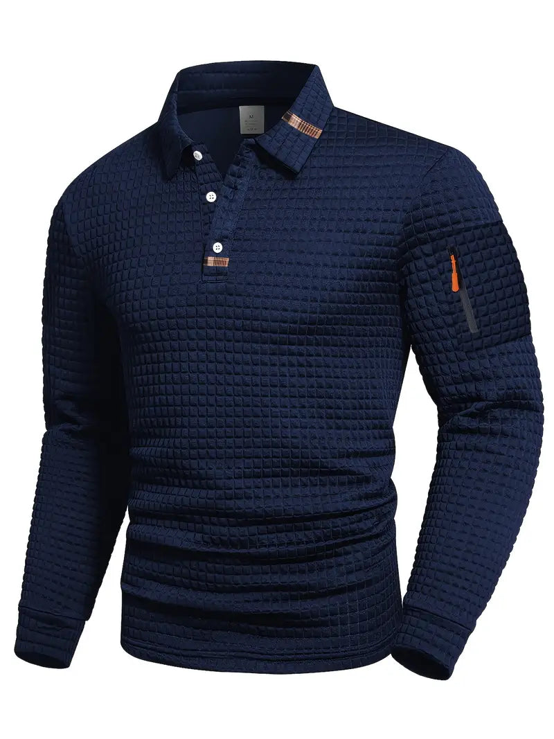 Polo de punto de hombre con textura de manga larga