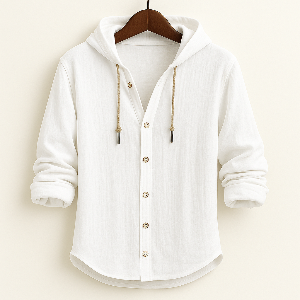 Camisa de homem com capuz, mangas compridas e botões