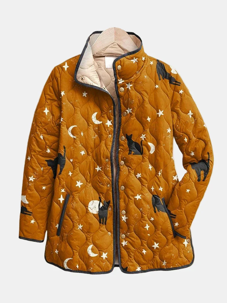 Veste matelassée femme motif chats, fermeture à pressions