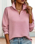 Sweat côtelé femme à col montant et zip