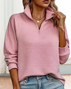 Sweat côtelé femme à col montant et zip