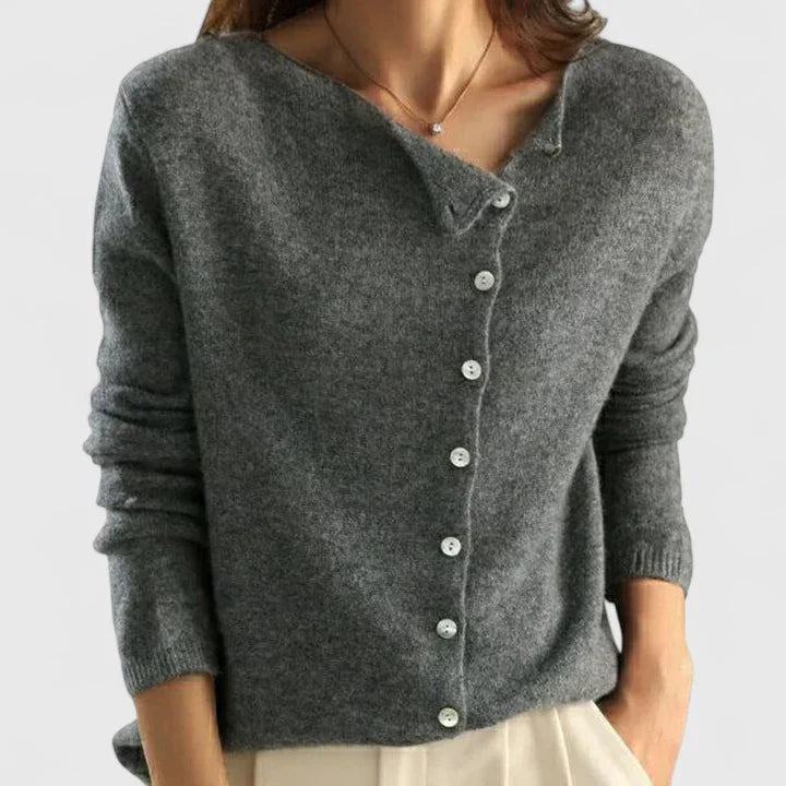 Strikket cardigan til damer med knapper og rund hals