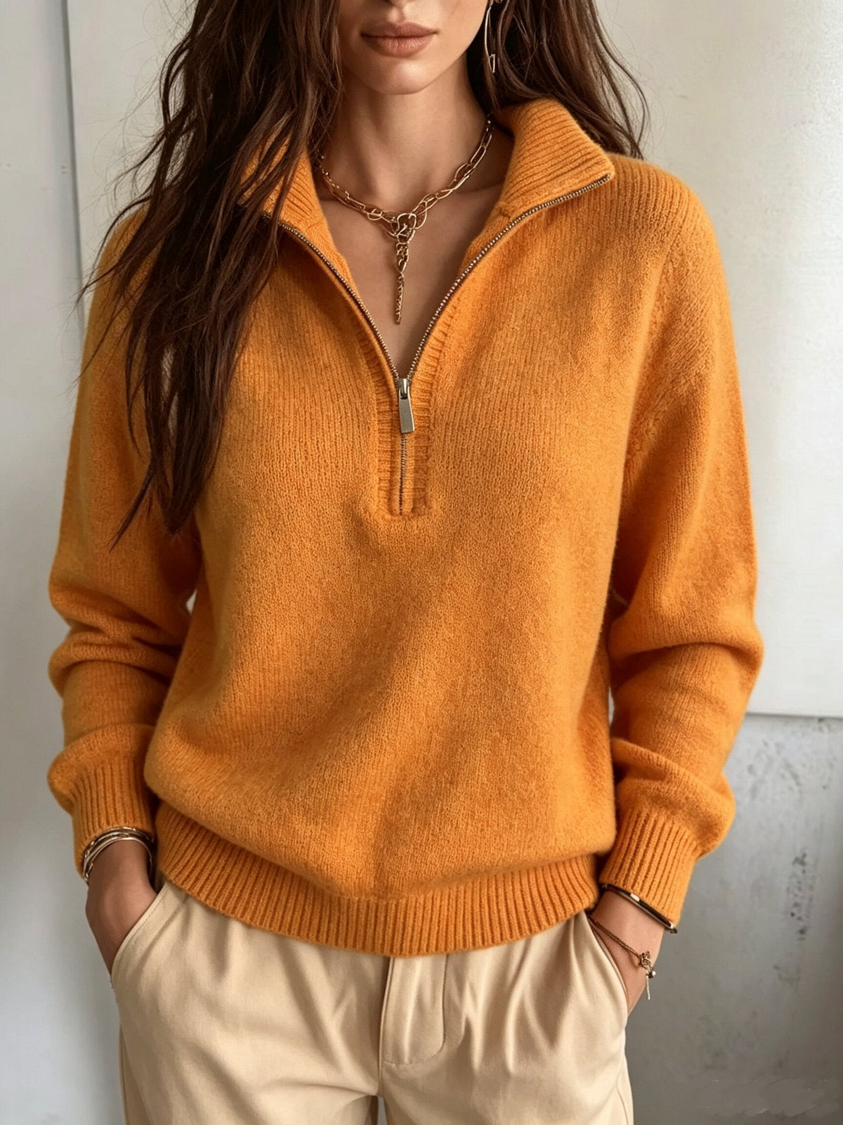Maglione donna in maglia a collo alto con cerniera