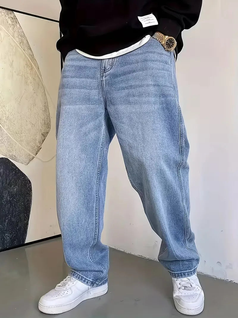 Lige jeans til mænd i lyseblå med fem lommer