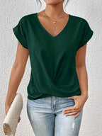 T-shirt donna con scollo a V, manica corta, nodo sul davanti