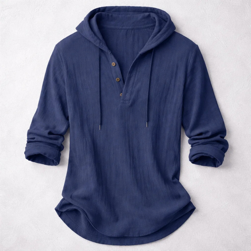 Camicetta donna con cappuccio, scollo con bottoni, maniche lunghe