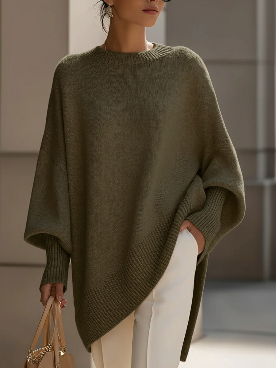 Pull oversize femme à col rond et manches larges