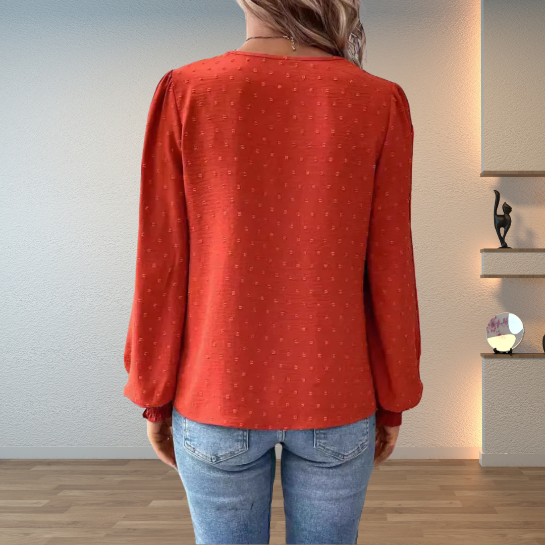 Camicetta donna in pizzo con scollo a V e maniche lunghe