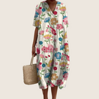 Rochie de vară înflorată de damă, croi vaporos, pentru zi cu zi